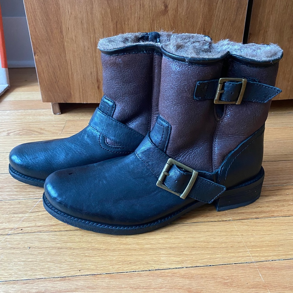 Trask shearling lined leather boots with buckles